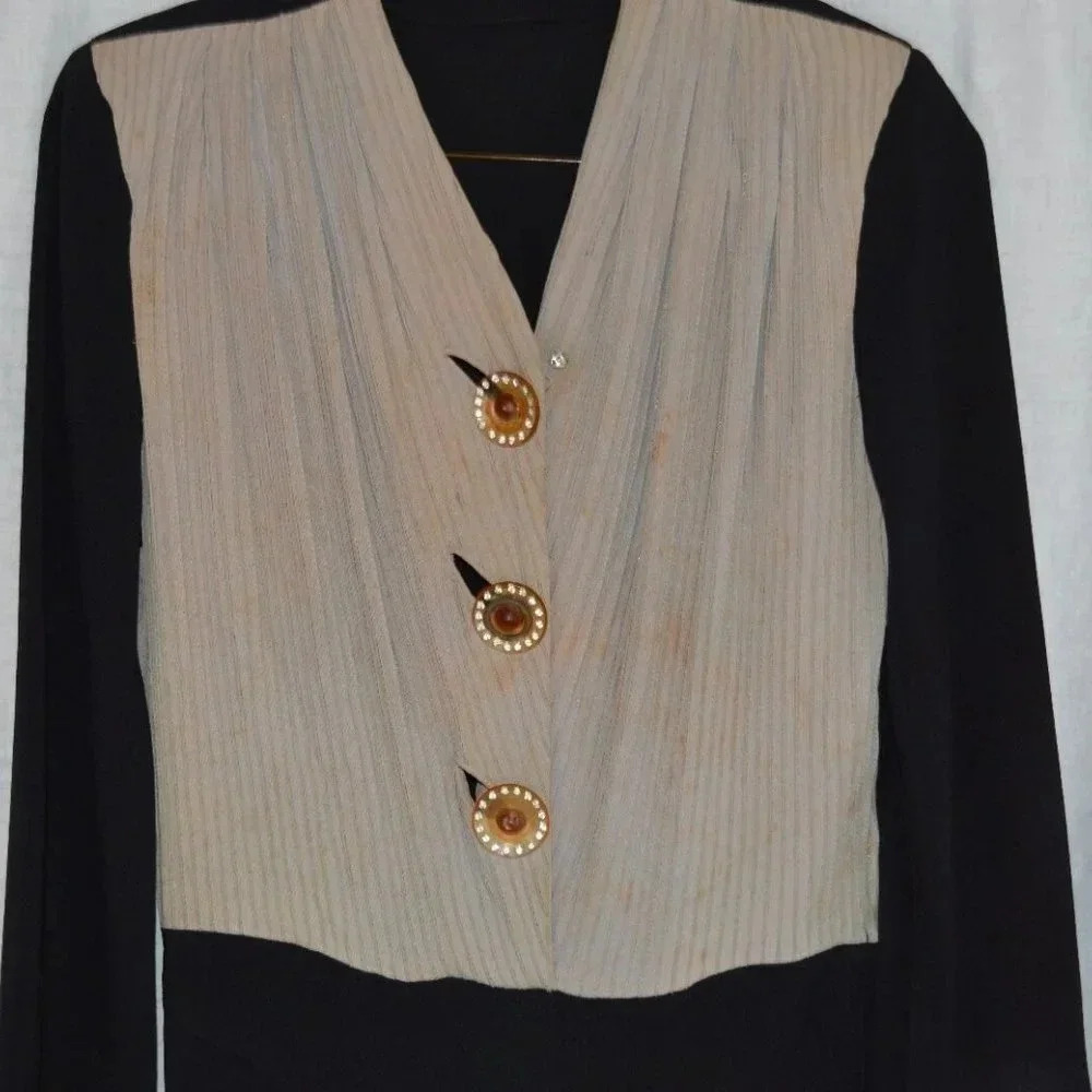 1940s 1950s Beige Black Dress - Picture 2 of 9
